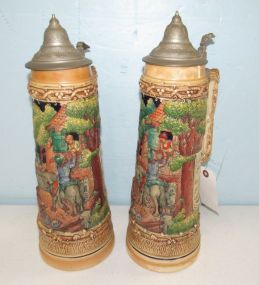 Pair of German Hand Painted Beer Steins
