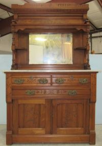Antique Marble Top Wheat Carved Sideboard