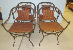 Four Leather Woven Metal Arm Chairs