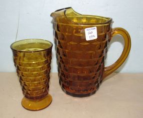 Indiana Whitehall Amber Pitcher and Drinking Glass