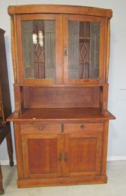 Two Part Leaded Glass Door Cabinet