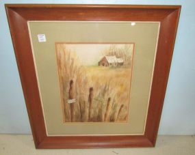 Framed Chalk Painting of Cabin for Sale