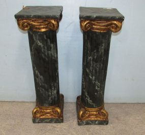 Pair of Ceramic Black And Gold Pedestal Stands
