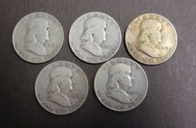 Five 1948 & 1949 Franklin Half Dollars