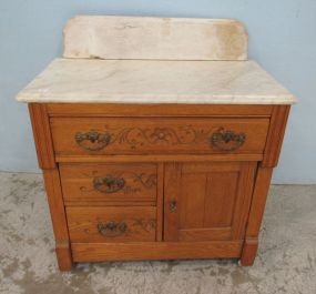 Vintage Marble Top Oak Side Chest