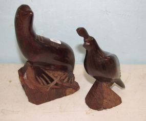 Wood Carved Seal and Bird Decor