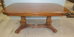 Oak Finish Contemporary Double Pedestal Table