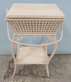 Painted White Wicker Sewing Stand