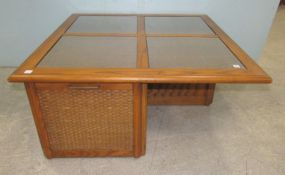 Unusual Glass and Rattan Coffee Table
