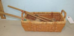 Vintage Wood Croquet Set and Woven Basket
