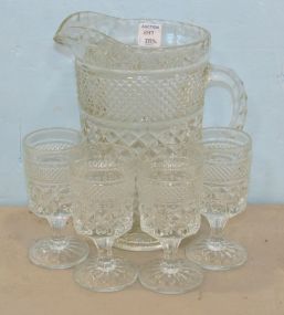 Pressed Glass Pitcher and Four Stems