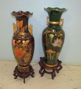 Pair of Hand Painted Ceramic Palace Urns
