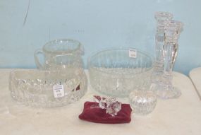 Six Crystal Glass Bowls and Candlesticks