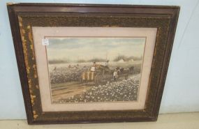 Antique Framed Cotton Farm Print