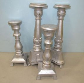 Four Resin Silver Painted Candle Holders