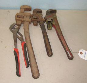 Three Pipe Wrenches and Vise Grip