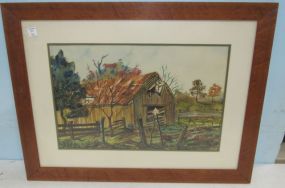 Watercolor of Barn Framed