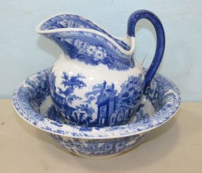 Victorian Ware Ironstone Blue & White Pitcher and Bowl
