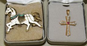 Sterling Horse Pen and .925 Cross Pendant