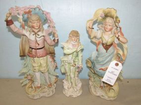 Three Hand Painted Bisque Porcelain Figurines