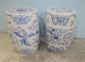 Pair of Blue and White Porcelain Garden Seats