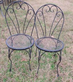 Pair of Black Wrought Round Back Chairs