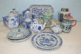 Collection of Blue and White Pottery, Plates, and Platters
