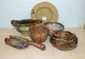 Nine Folk Art Glazed Pottery