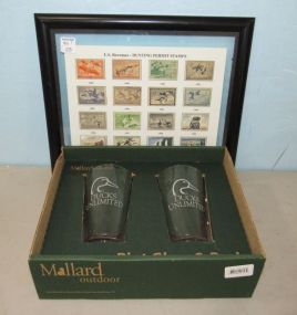 U.S. Revenues Hunting Permit Stamps and Mallard Ducks Unlimited Glasses