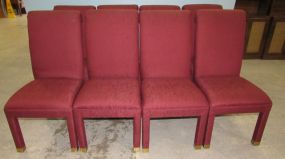 Eight Red Upholstered Side Dining Chairs