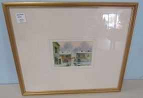 Small Framed Watercolor of Town