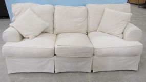 Three Cushion White Slip Cover Designer Couch
