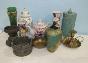 Assortment of Asian pottery, brass, and Decor