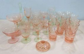 Pink Etched Glass and Plain Glass Cups