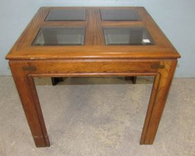 Contemporary Wood Four Glass Panel Side Table