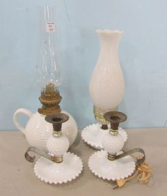 Four Vintage Milk Glass Lanterns and Candleholders