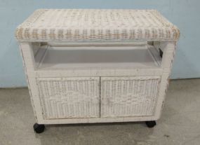 White Wicker Rolling Tv Stand
