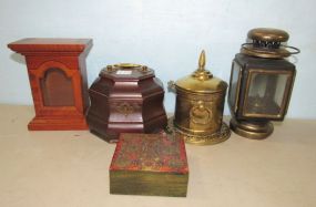 Mini Wood Clock Case, Decor Box, Metal Lantern, Copper Potpourri
