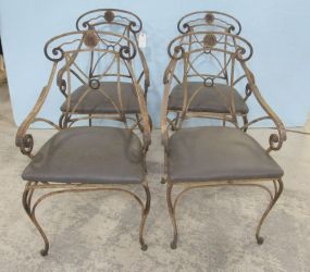Four Rustic Metal Arm Dining Chairs