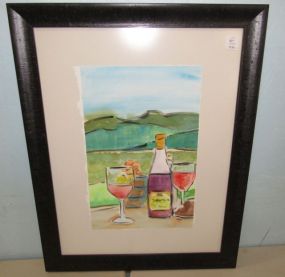 Watercolor of Wine Bottle and Glasses