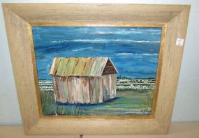 Oil Painting of Shed in Field