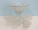 Pressed Glass Punch Bowl and Cups