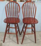 Two Mahogany Spindle Back Bar Stools