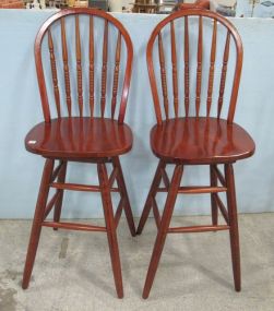 Two Mahogany Spindle Back Bar Stools