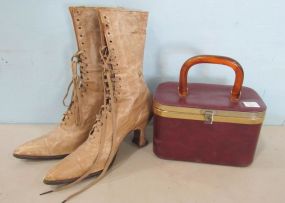 Vintage JR Box Purse and Victorian Period Ladies Boots
