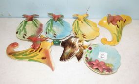 Seven Ceramic Hand Painted Duck Wall Pocket and Ashtray