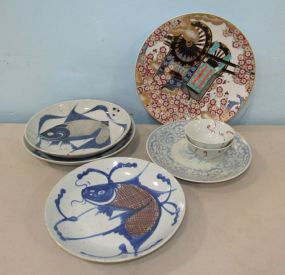 Group of Hand Painted Asian Chargers and Bowls