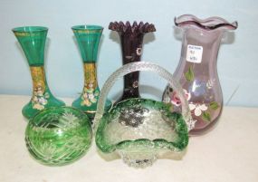 Four Assorted Vases, Basket, and Bowl