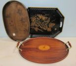 Three Wood and Metal Serving Trays