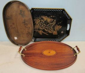 Three Wood and Metal Serving Trays